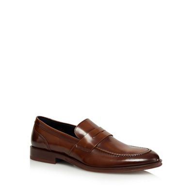 Tan patent leather loafers